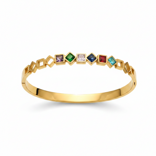 Color Pop Zircon Bangle | Multicolor | 18K Gold PVD | 316L Stainless Steel