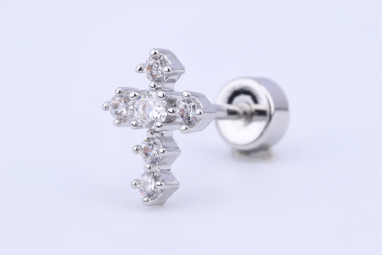 Dainty CZ Cross Piercing Stud | SOLD EACH | 316L Stainless Steel