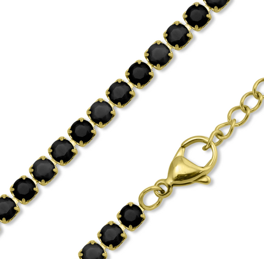 Black Rhinestone Tennis Necklace | 3MM | 18K Gold PVD or Steel | 316L Stainless Steel