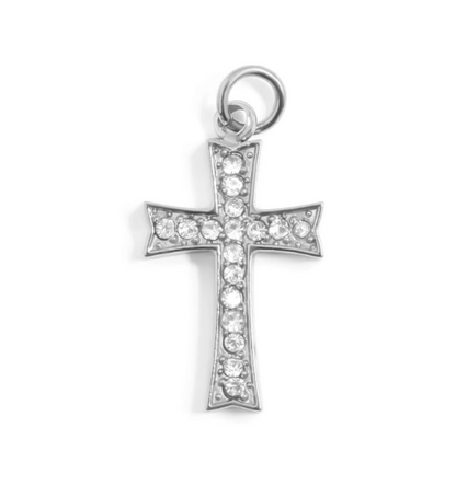 Bling Cross Charm | 10 × 17.2MM | 18K Gold PVD or Steel | 316L Stainless Steel