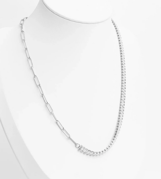 Emerald-Cut CZ & Paperclip Tennis Necklace | 5.7MM | 18K Gold PVD or Steel | 316L Stainless Steel