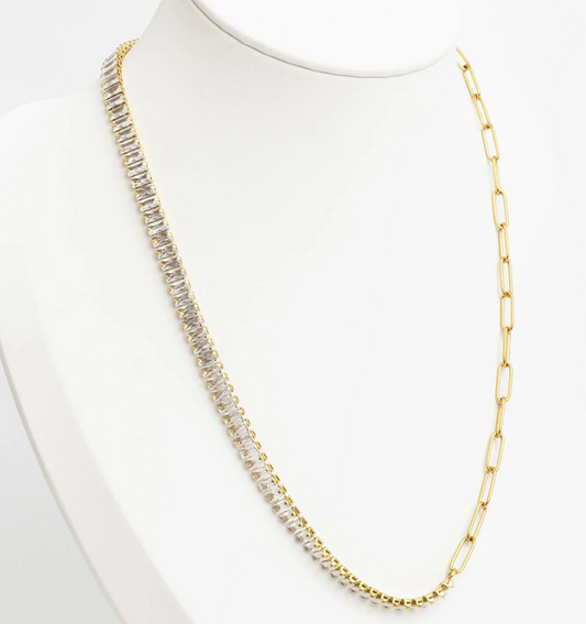 Emerald-Cut CZ & Paperclip Tennis Necklace | 5.7MM | 18K Gold PVD or Steel | 316L Stainless Steel