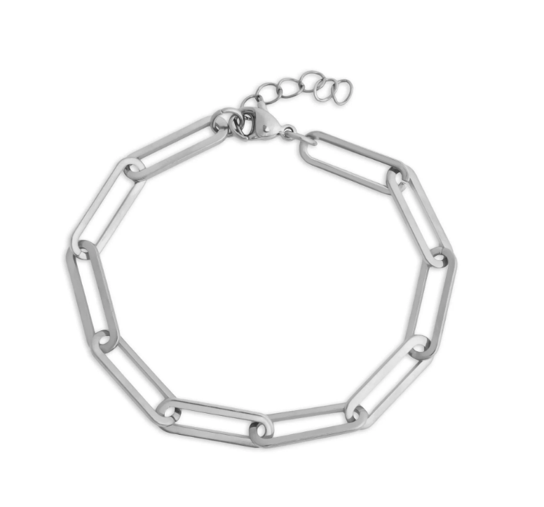 Long Paperclip Link Bracelet | 6MM | 18K Gold PVD or Steel | 316L Stainless Steel