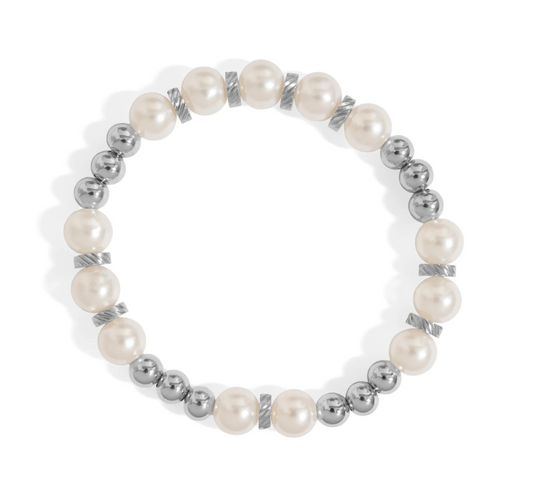 Glass Pearl Stretch Bracelet | 6–8MM | 18K Gold PVD or Steel | 316L Stainless Steel