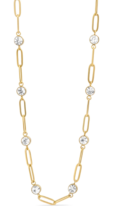 Crystal Station Paperclip Necklace | 4MM | 18K Gold PVD or Steel | 316L Stainless Steel