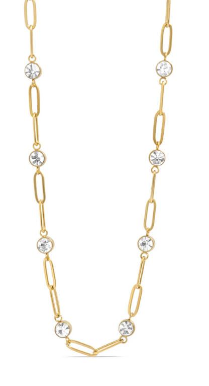 Crystal Station Paperclip Necklace | 4MM | 18K Gold PVD or Steel | 316L Stainless Steel