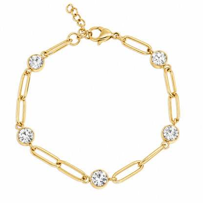 Crystal Station Paperclip Bracelet | 4MM | 18K Gold PVD or Steel | 316L Stainless Steel