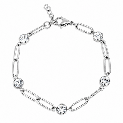 Crystal Station Paperclip Bracelet | 4MM | 18K Gold PVD or Steel | 316L Stainless Steel