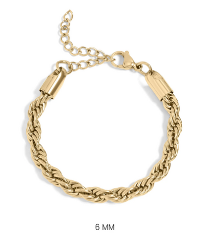 Rope Chain Bracelet | 6MM | Black, 18K Gold PVD or Steel | 316L Stainless Steel
