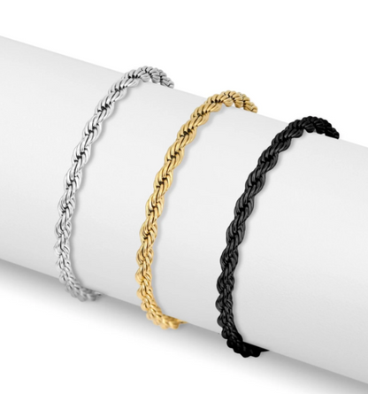 Rope Chain Bracelet | 6MM | Black, 18K Gold PVD or Steel | 316L Stainless Steel