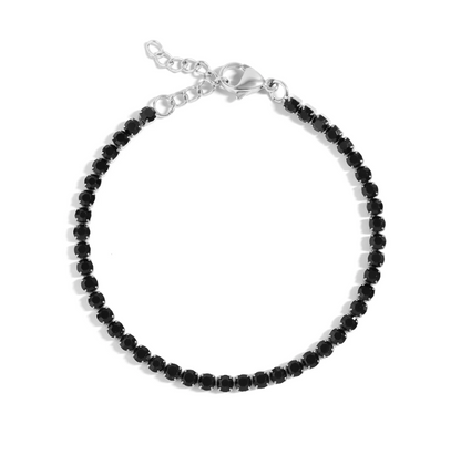 Round Tennis Bracelet 3MM  | Black Rhinestone | 18K Gold PVD or Steel | 316L Stainless Steel