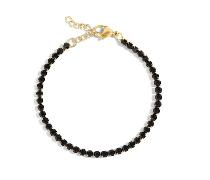 Round Tennis Bracelet 3MM  | Black Rhinestone | 18K Gold PVD or Steel | 316L Stainless Steel