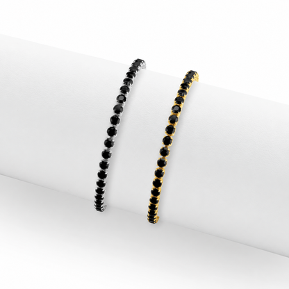 Round Tennis Bracelet 3MM  | Black Rhinestone | 18K Gold PVD or Steel | 316L Stainless Steel