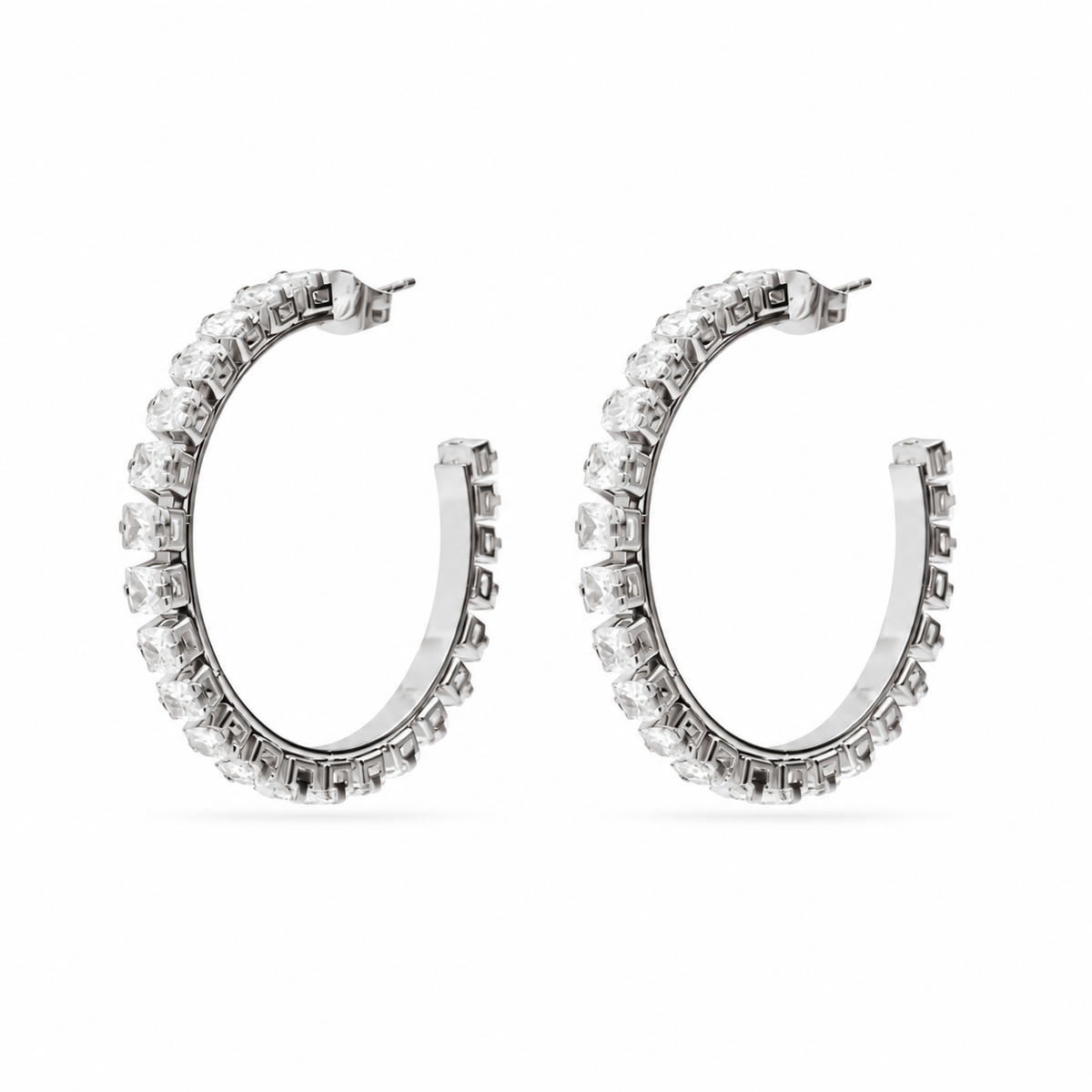 CZ Emerald Cut Hoops Earrings | 30MM | 18K Gold PVD or Steel | 316L Stainless Steel