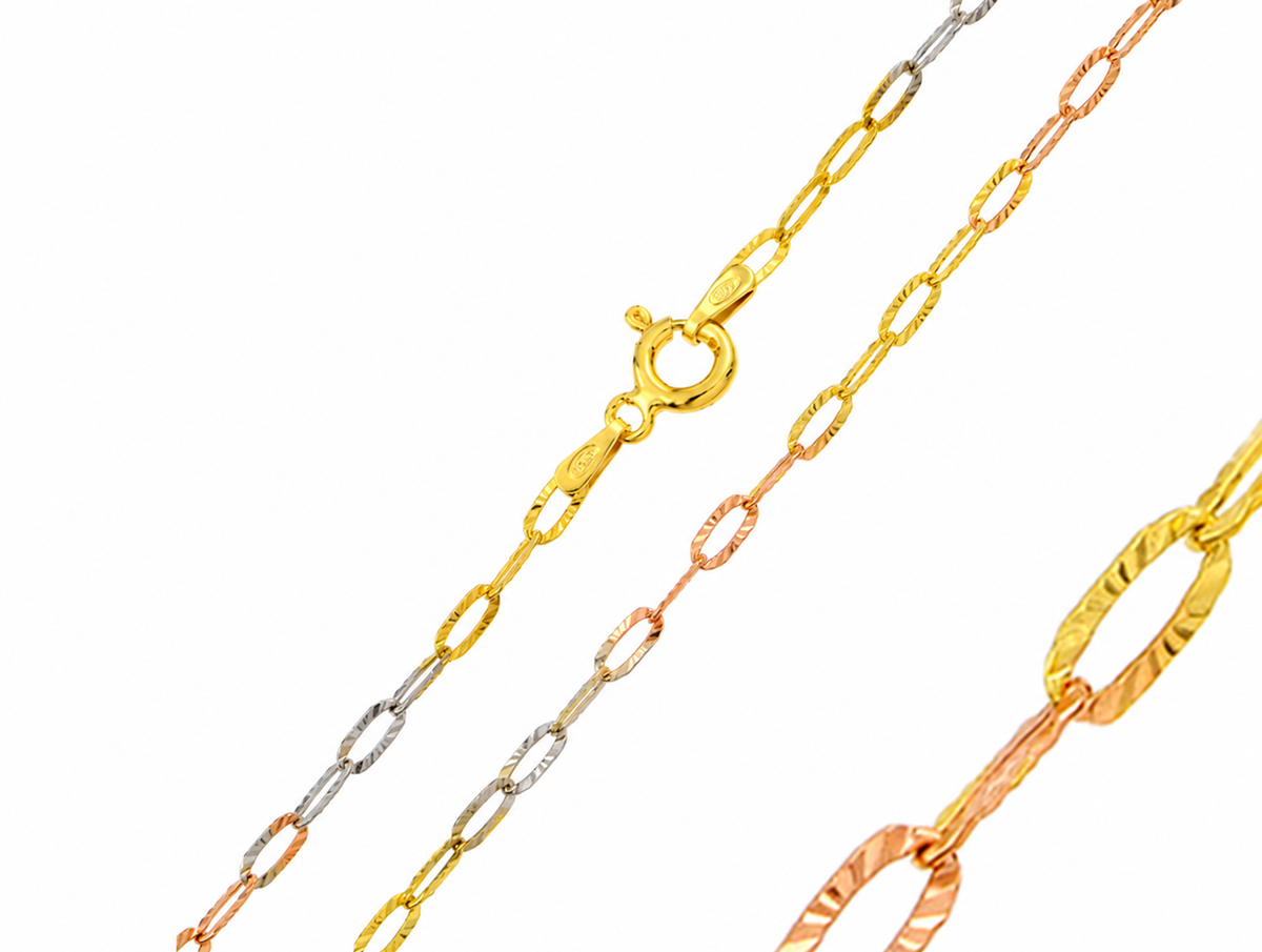 Three-Tone Diamond-Cut Chain Necklace | 16" | Sterling Silver