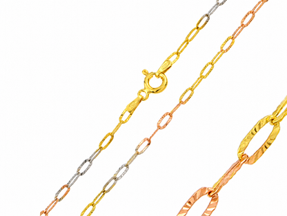 Three-Tone Diamond-Cut Chain Necklace | 16" | Sterling Silver
