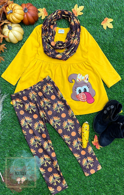 Girls Turkey Tunic SET 3PC with Scarf - Fall / Thanksgiving Outfit