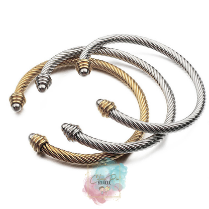 Cable Twist Cuff Bracelet - Titanium Steel Plated