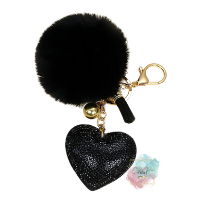 Bling Heart + Pom Pom + Tassel Charm Keychain / Bag Charm