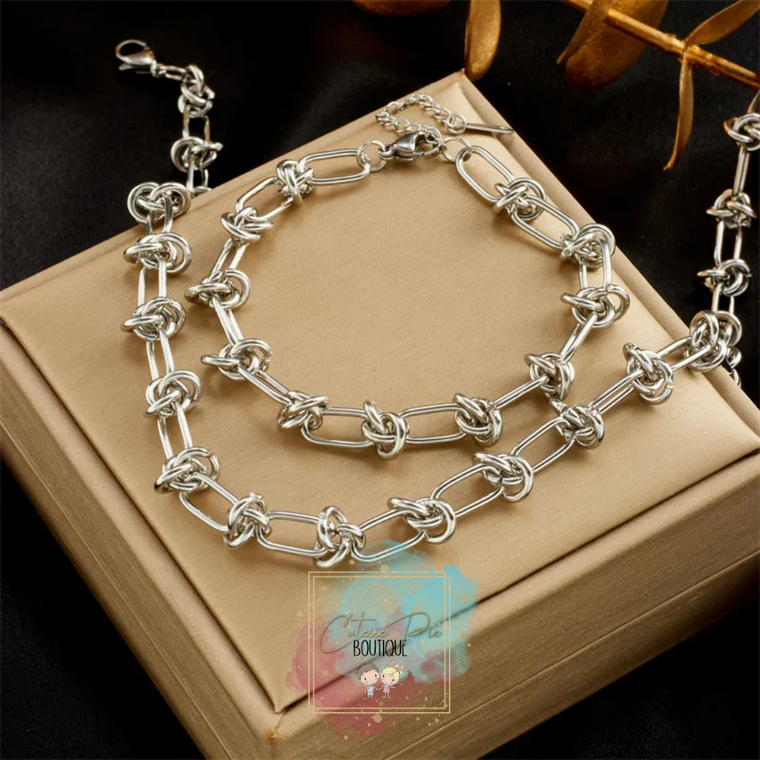 Barbed Link Necklace, Bracelet or SET - Stainless Steel Plated