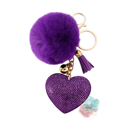 Bling Heart + Pom Pom + Tassel Charm Keychain / Bag Charm