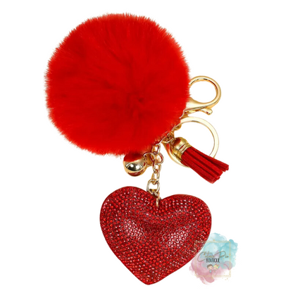 Bling Heart + Pom Pom + Tassel Charm Keychain / Bag Charm