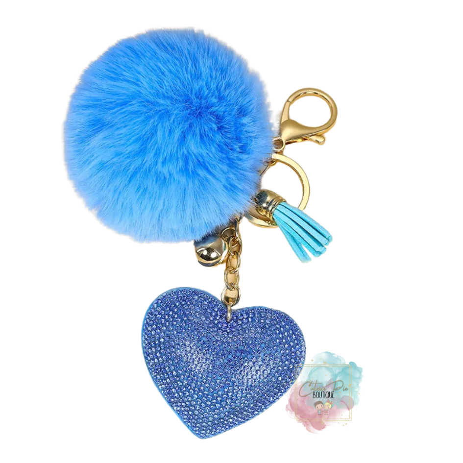 Bling Heart + Pom Pom + Tassel Charm Keychain / Bag Charm