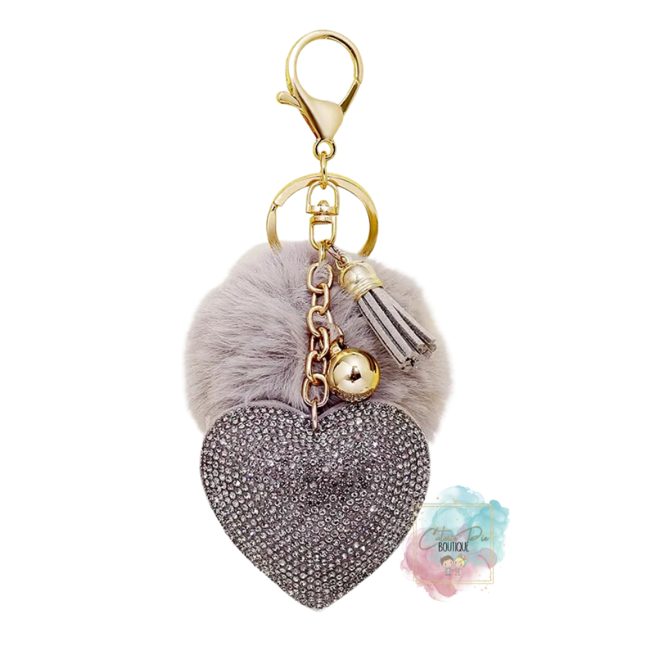 Bling Heart + Pom Pom + Tassel Charm Keychain / Bag Charm