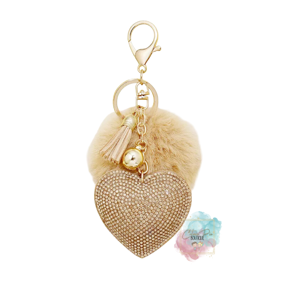 Bling Heart + Pom Pom + Tassel Charm Keychain / Bag Charm