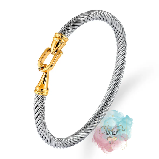 Two-Tone Buckle Cable Twist Bracelet | Gold & Steel, Black & Steel or Black & Gold | 304 Stainless Steel