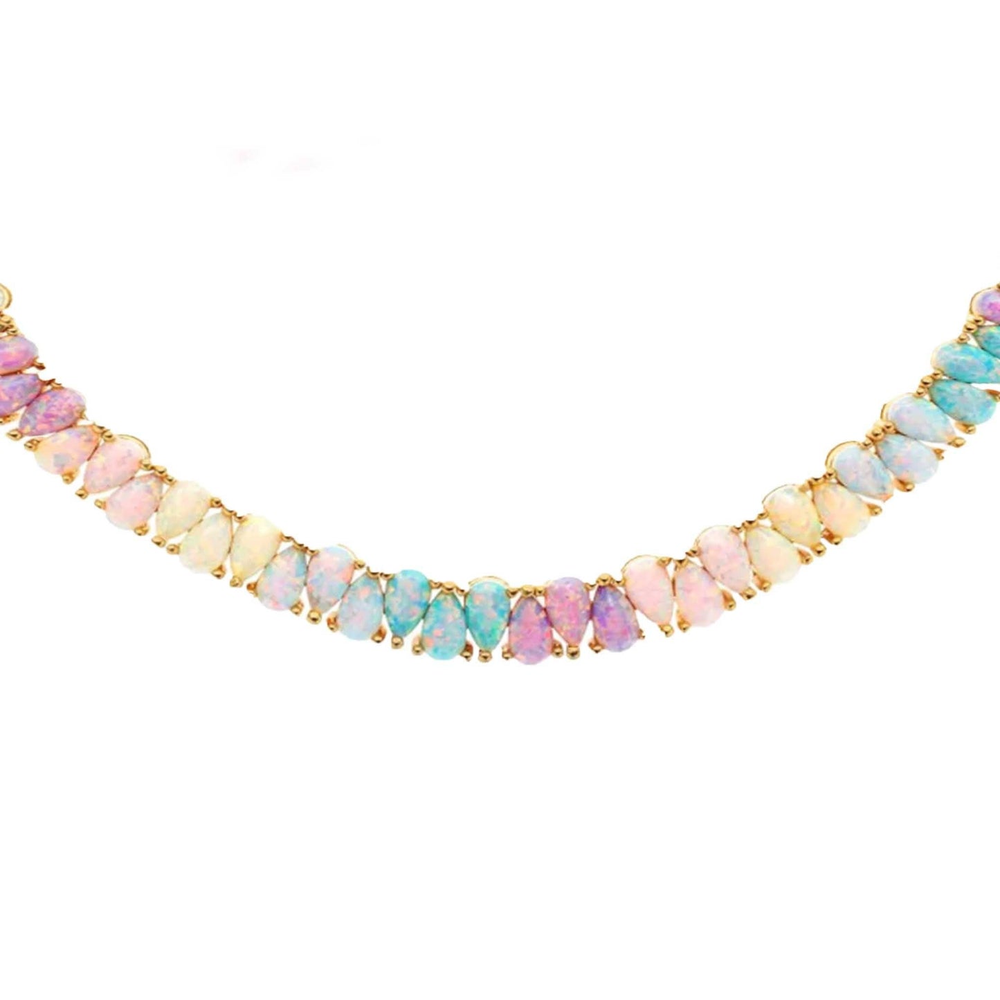 GOLD PLATED - TENNIS NECKLACE - COLORFUL OPAL PEAR 5MM