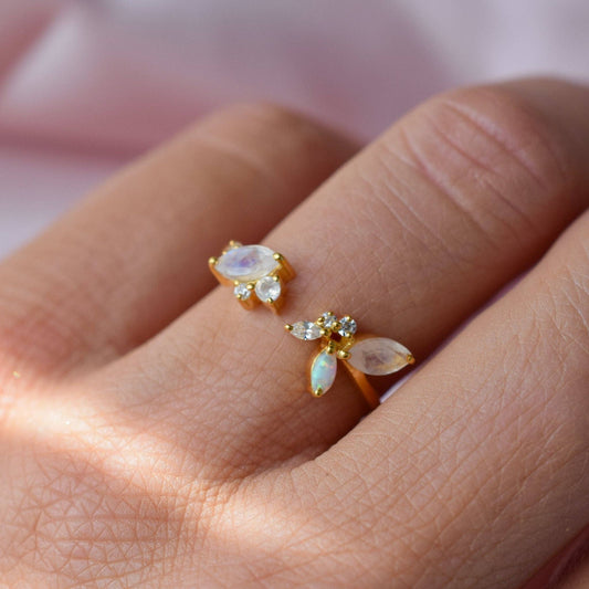 GOLD VERMEIL - RING - CLUSTER RAINBOW OPAL, MOONSTONE BLING