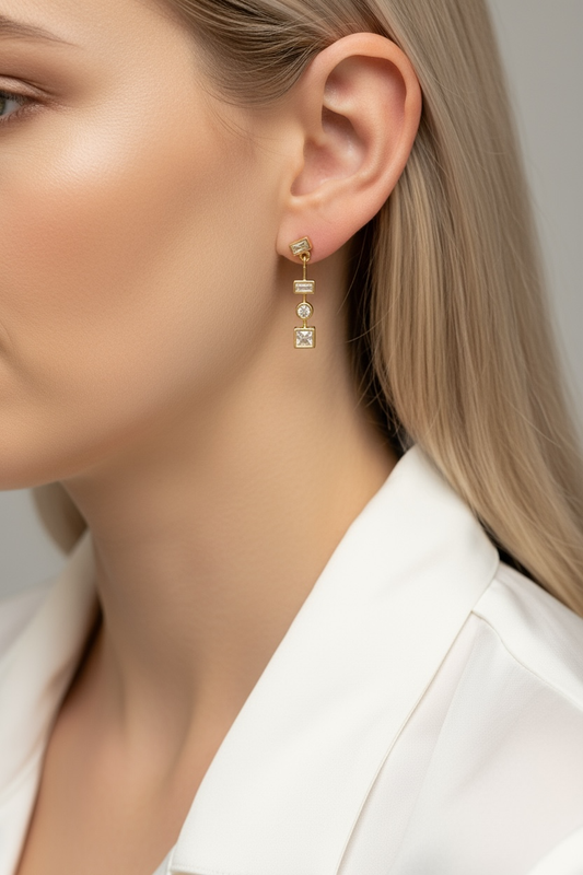 GOLD FILLED - EARRINGS - CUTESIE CZ DANGLE SHAPES