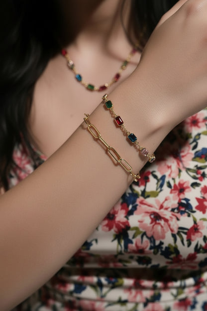 GOLD FILLED - BRACELET - MULTICOLOR EMERALD-CUT 5MM