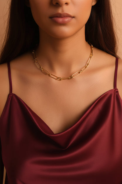GOLD FILLED - NECKLACE - CUTESIE ELONGATED MIX PAPERCLIP 7MM
