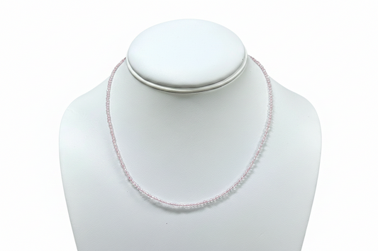 Natural Rose Quartz Necklace | 2mm Faceted Crystal Beads | Stainless Steel