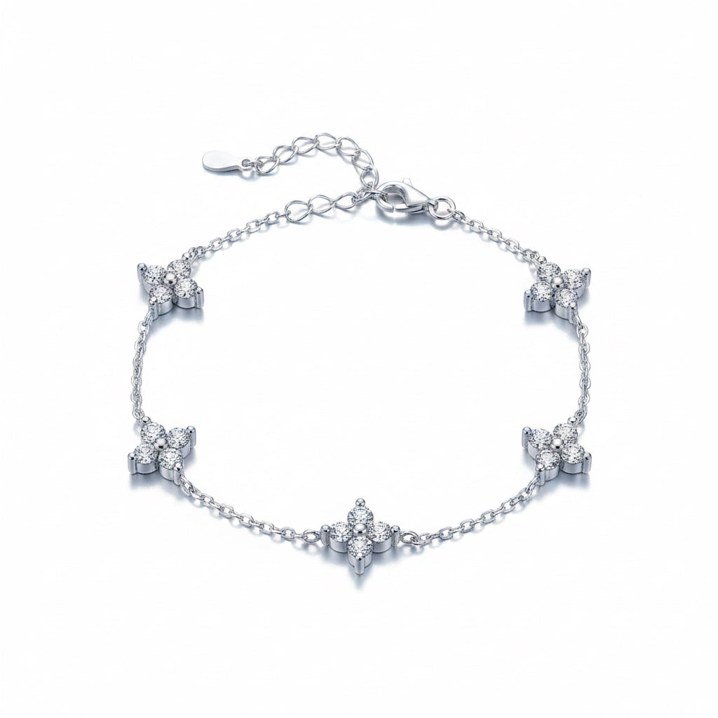 Moissanite Clover Bracelet | 2.0CT | 950 Platinum Sterling Silver | No Certificate