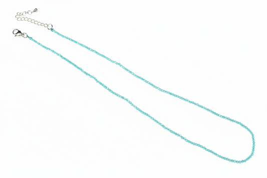 Natural Amazonite Necklace | 2mm Faceted Crystal Beads | Stainless Steel