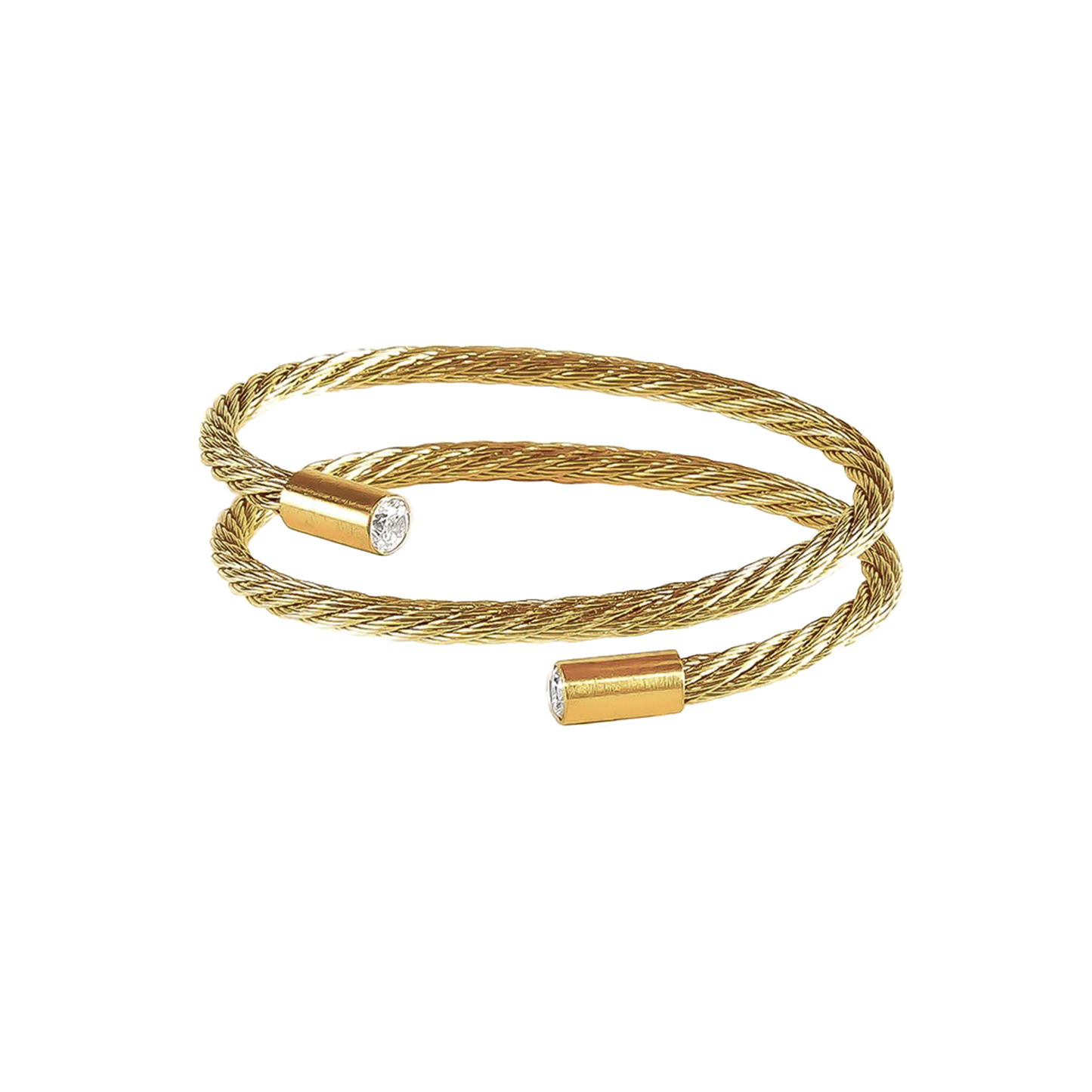 PREMIUM STAINLESS STEEL - BRACELET - DOUBLE WRAP CABLE w/ CZ