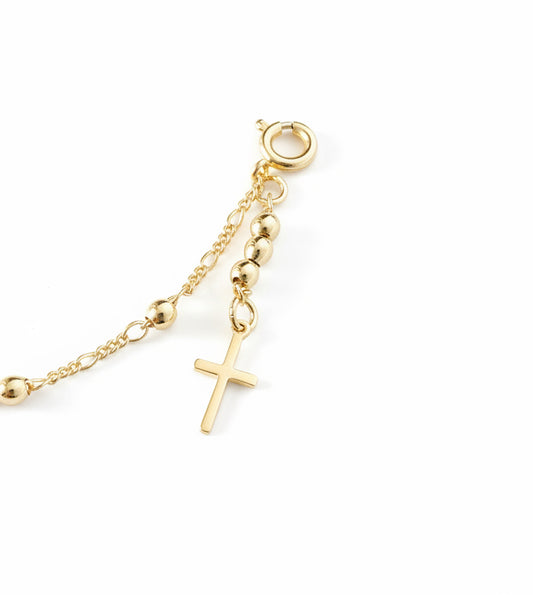 GOLD FILLED - BRACELET - CUTESIE BEADED CROSS CHARM