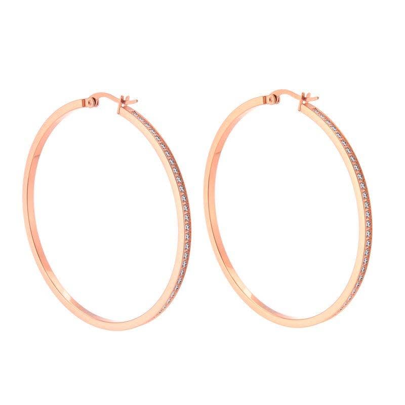 Pavé Hoop Earrings | 50MM | Black, Gold, Rose Gold or Steel | Premium 316L Stainless Steel