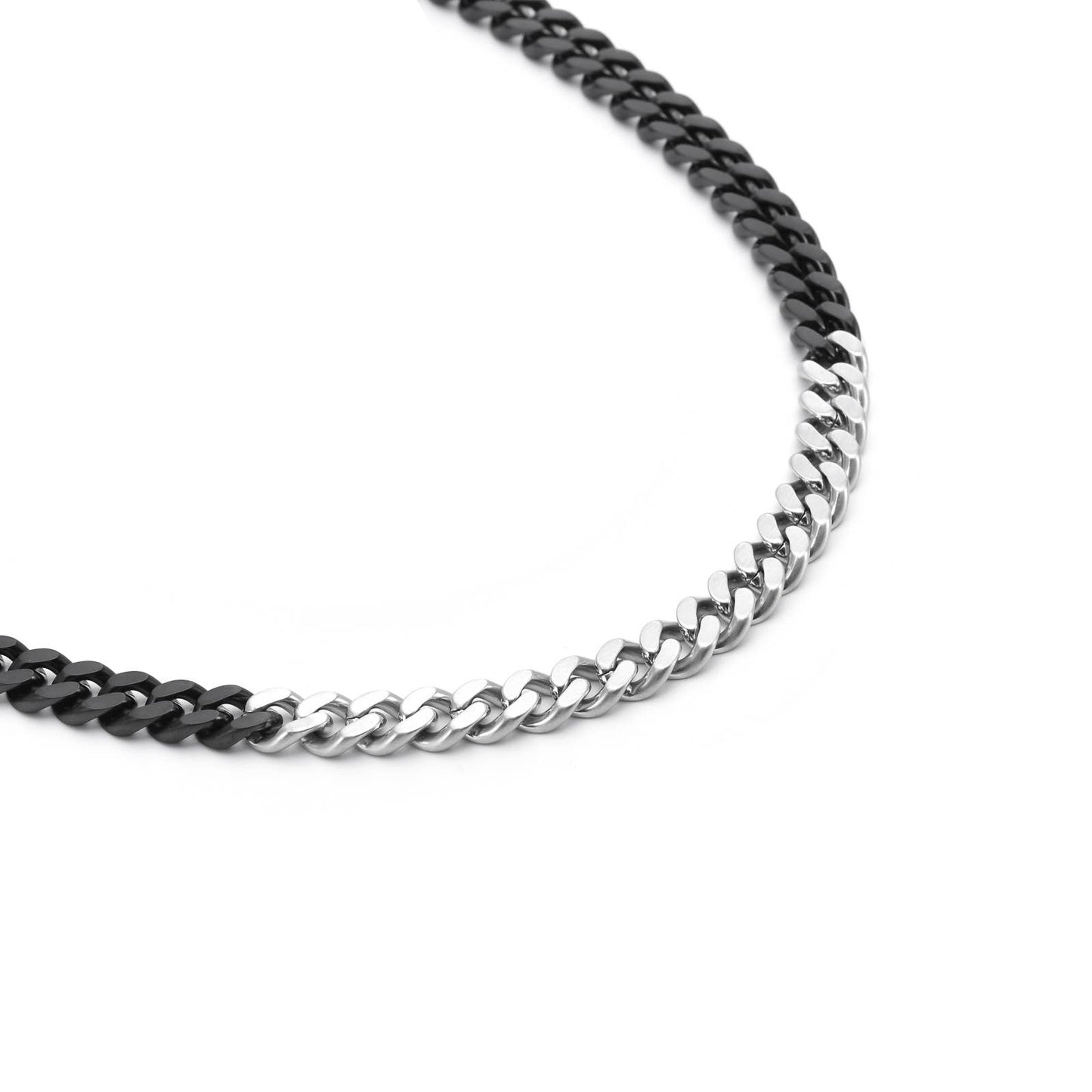 Premium Stainless Steel | 8MM Cuban Link Necklace | Black & Steel Two-Tone