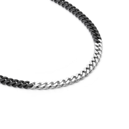 Premium Stainless Steel | 8MM Cuban Link Necklace | Black & Steel Two-Tone