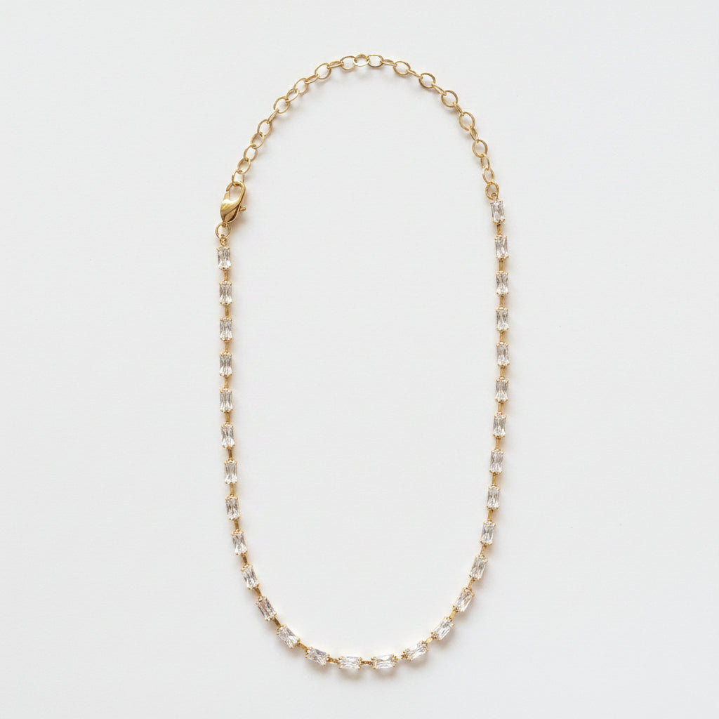 GOLD FILLED - TENNIS NECKLACE - CUTESIE CZ BAGUETTE CHOKER