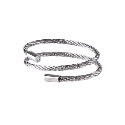 PREMIUM STAINLESS STEEL - BRACELET - DOUBLE WRAP CABLE w/ CZ