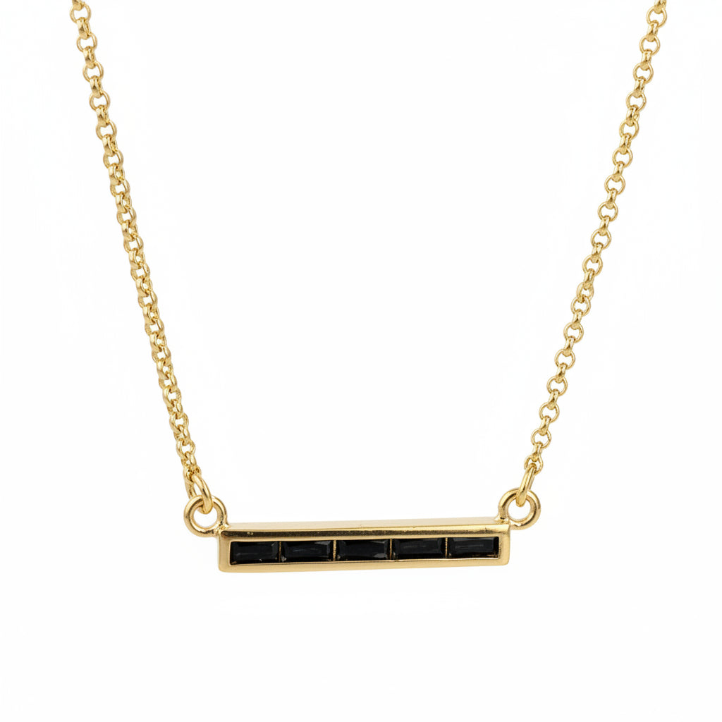 GOLD FILLED - NECKLACE - CZ BAR BLACK