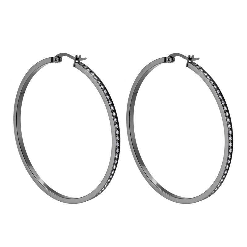 Pavé Hoop Earrings | 50MM | Black, Gold, Rose Gold or Steel | Premium 316L Stainless Steel