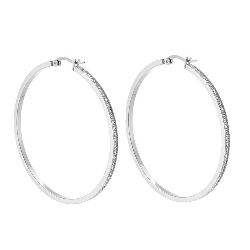 Pavé Hoop Earrings | 50MM | Black, Gold, Rose Gold or Steel | Premium 316L Stainless Steel