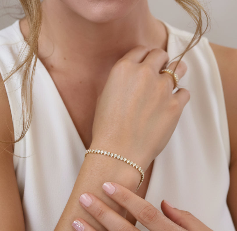 GOLD FILLED - TENNIS BRACELET - CZ MARQUISE 4MM