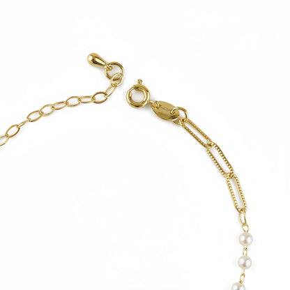 GOLD FILLED - BRACELET - PEARLS + PAPERCLIP DIAMOND CUT